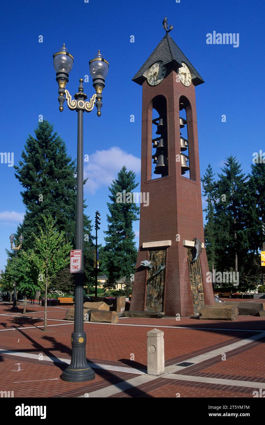 Salmon Run Belltower, Esther Short Park, Vancouver, Washington Stock