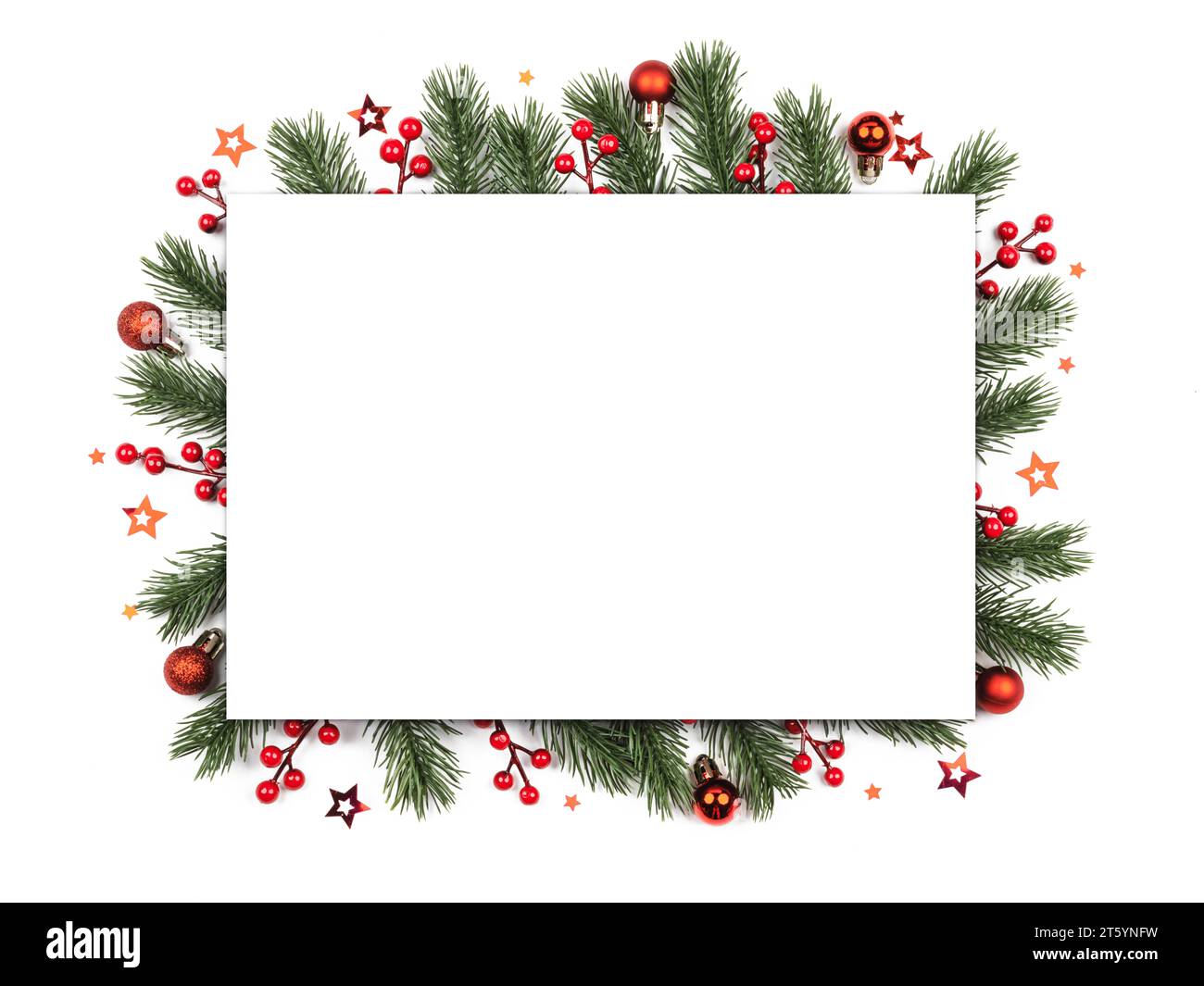 christmas frame with red balls and fir branches Stock Photo - Alamy