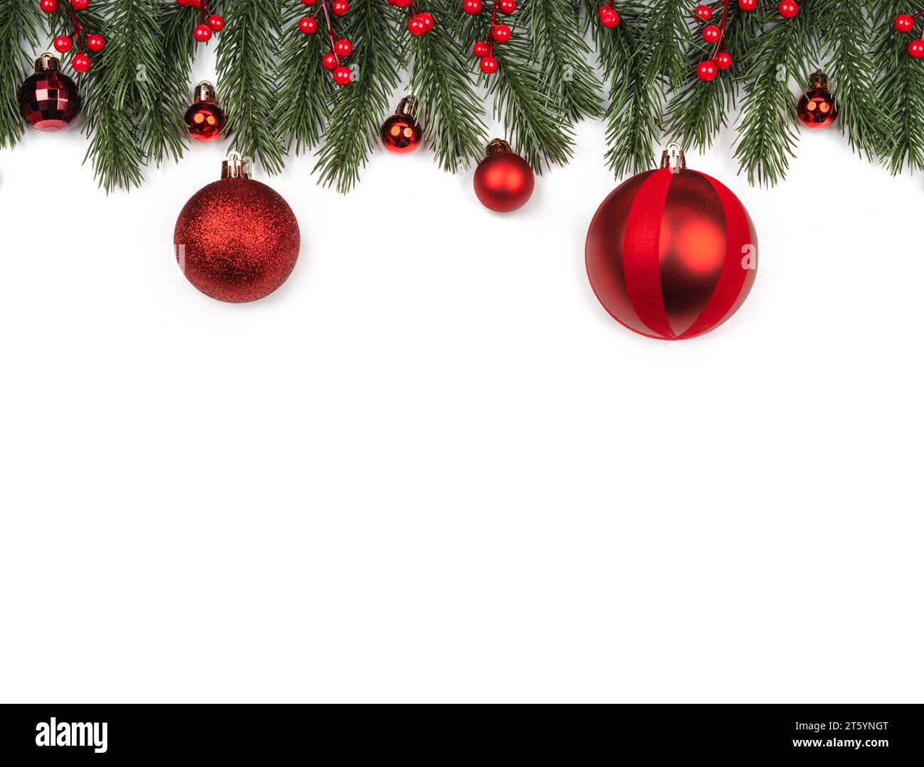 christmas frame with red balls and fir branches Stock Photo - Alamy