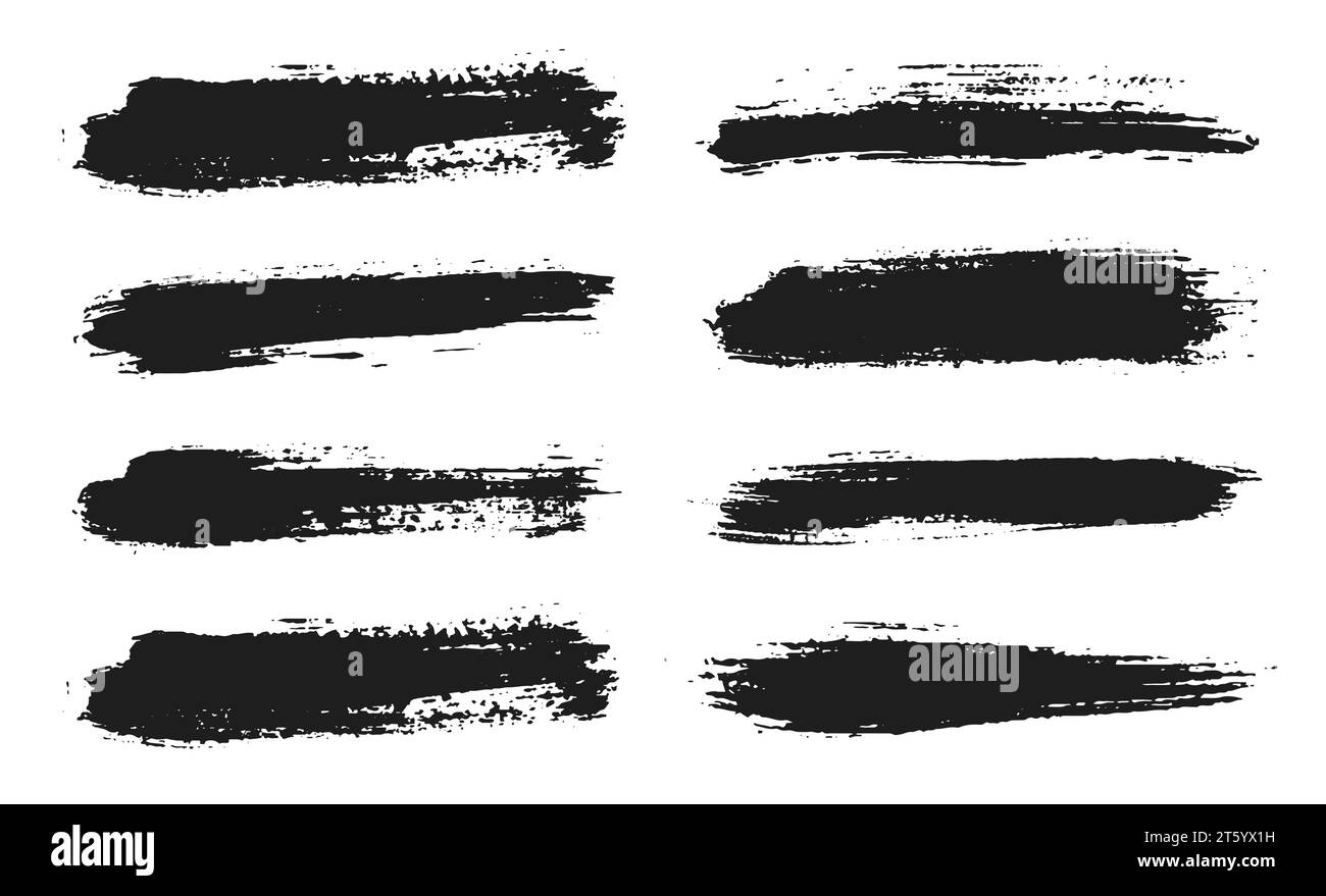 Brush lines set. Vector black paint, ink brush stroke. Dirty artistic