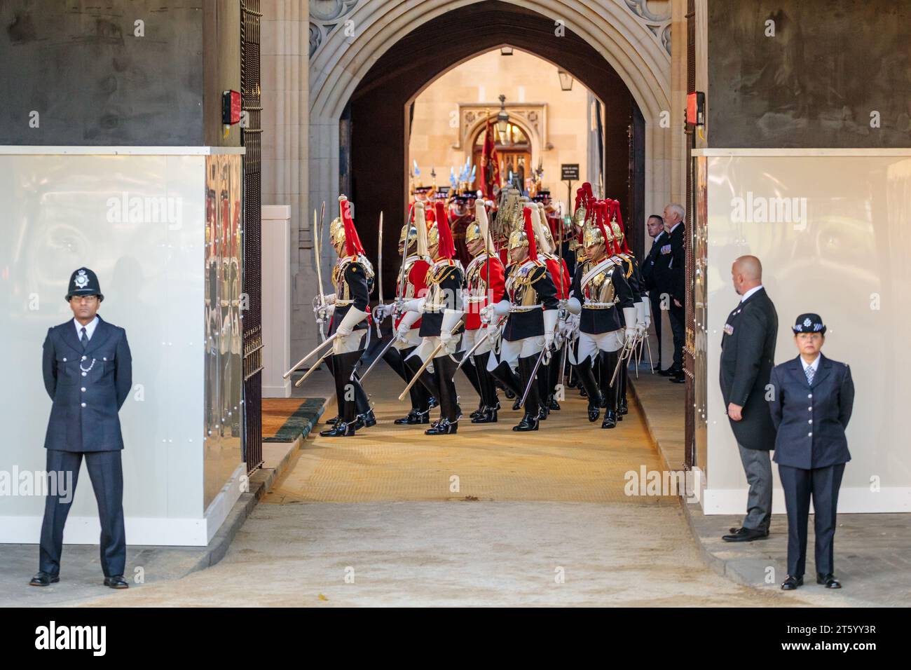 Westminster, London, UK. 7th November 2023. Troopers enter the House of