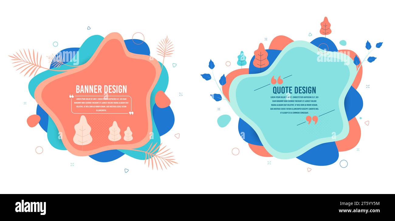 Abstract vector banners. Geometric liquid forms. Template bagdes with tree and leaf. Various colors modern vector Stock Vector