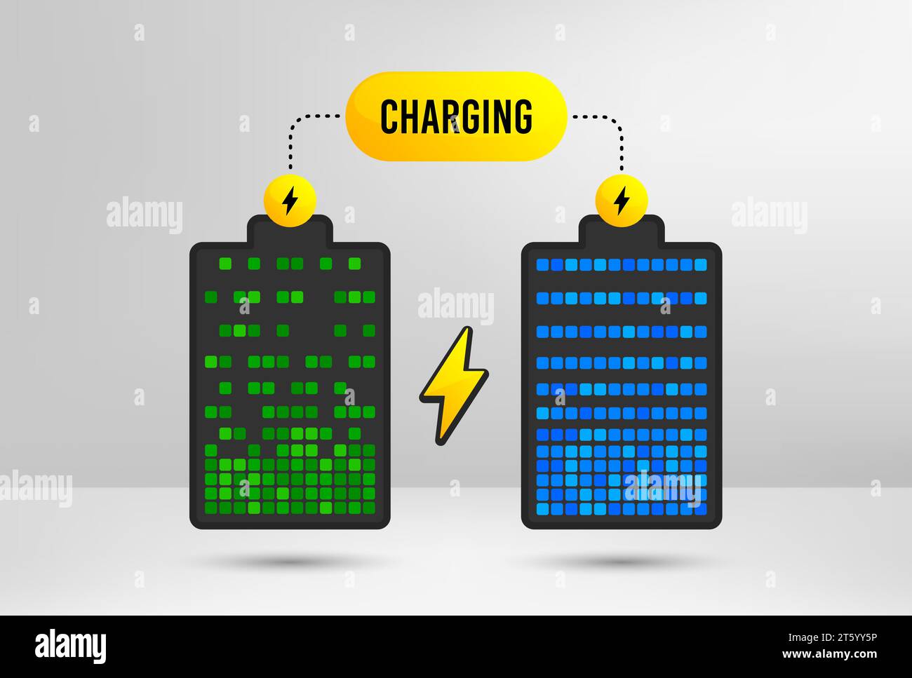 Battery electric charge. Accumulator charging icons. Vector Stock
