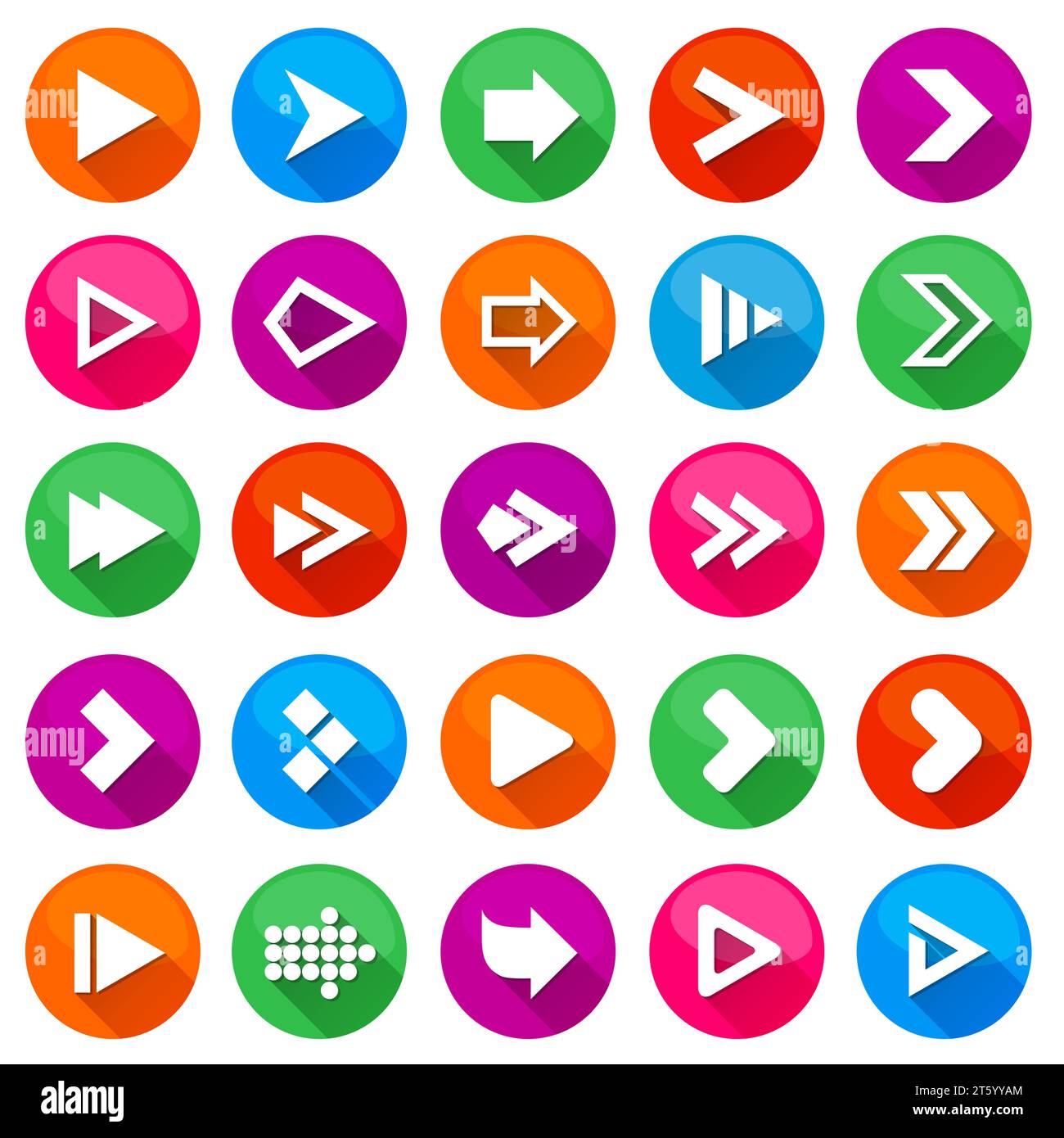 Arrow sign icon set. Circle shape buttons. Different arrows collection. Vector Stock Vector