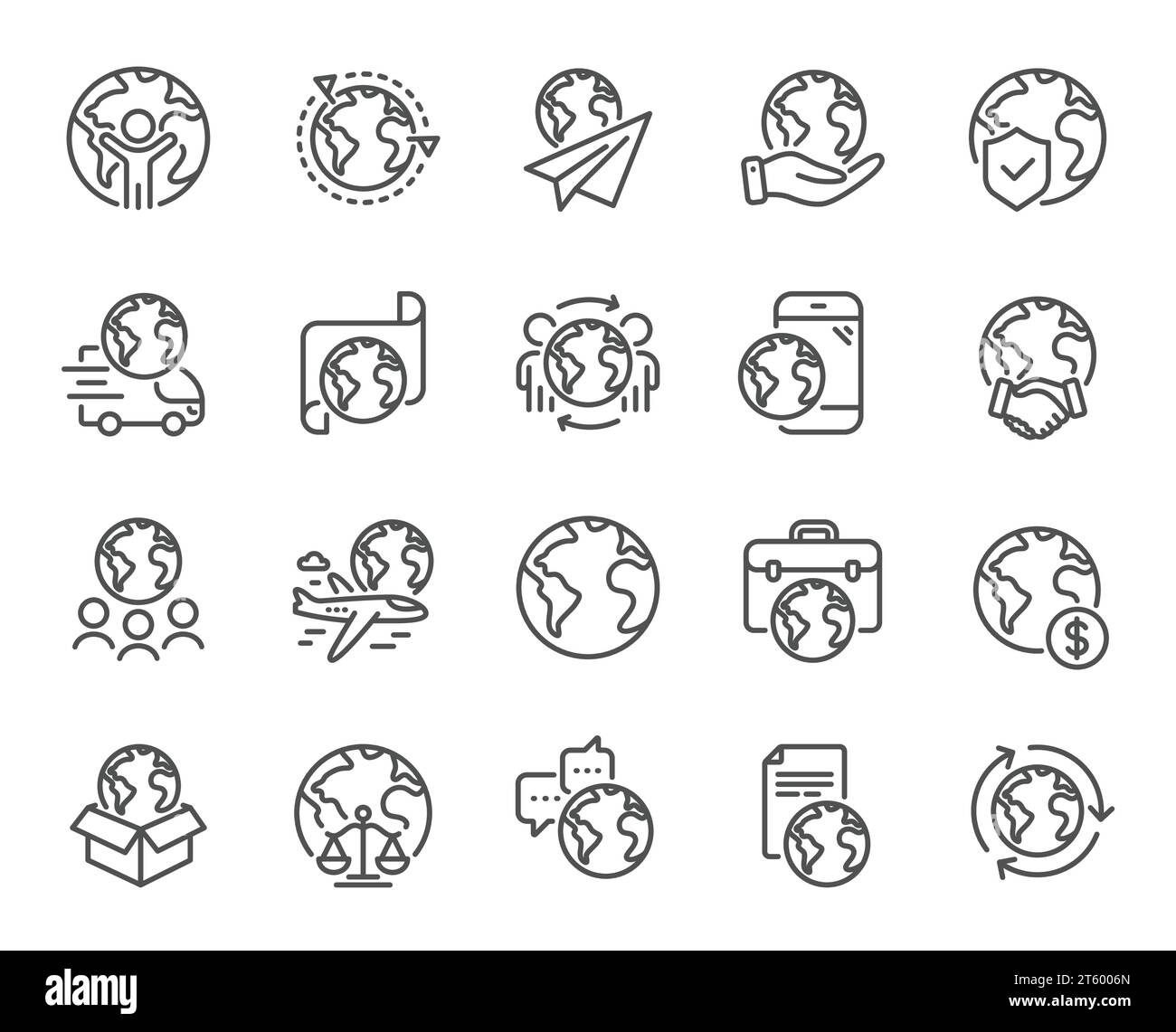 World business line icons. Global law, translate language, Outsource business. Financial transactions. Vector Stock Vector