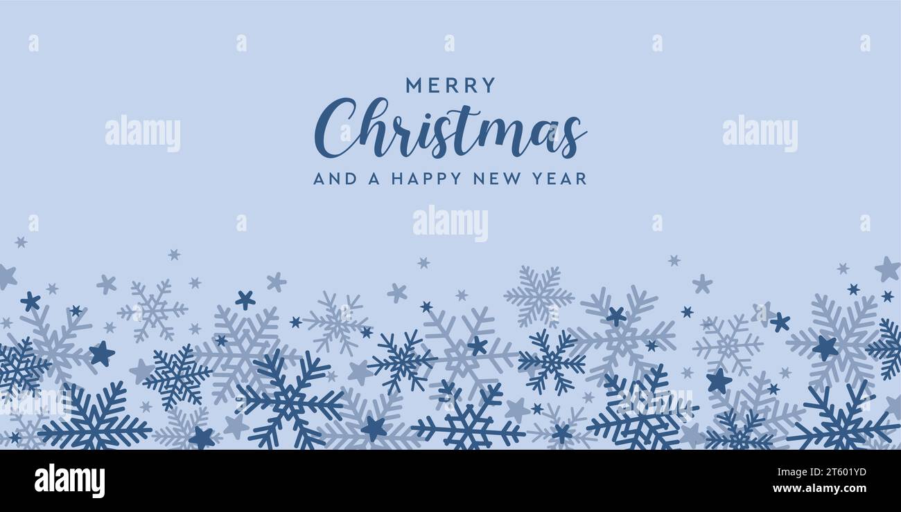 bright blue banner christmas card with snowflake border vector ...