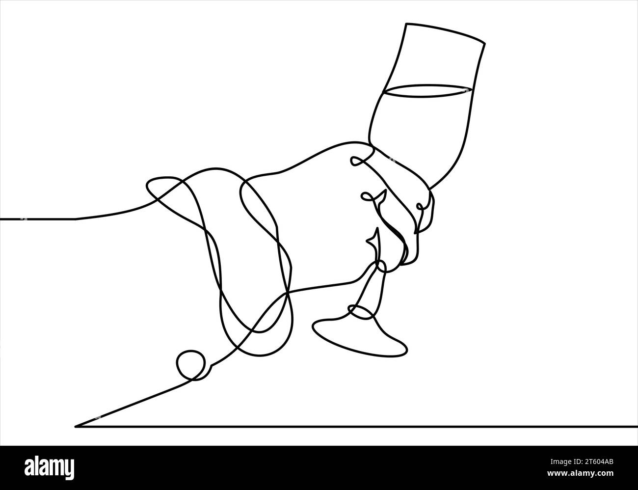 Hand holding champagne glass vector-continuous line drawing Stock Vector