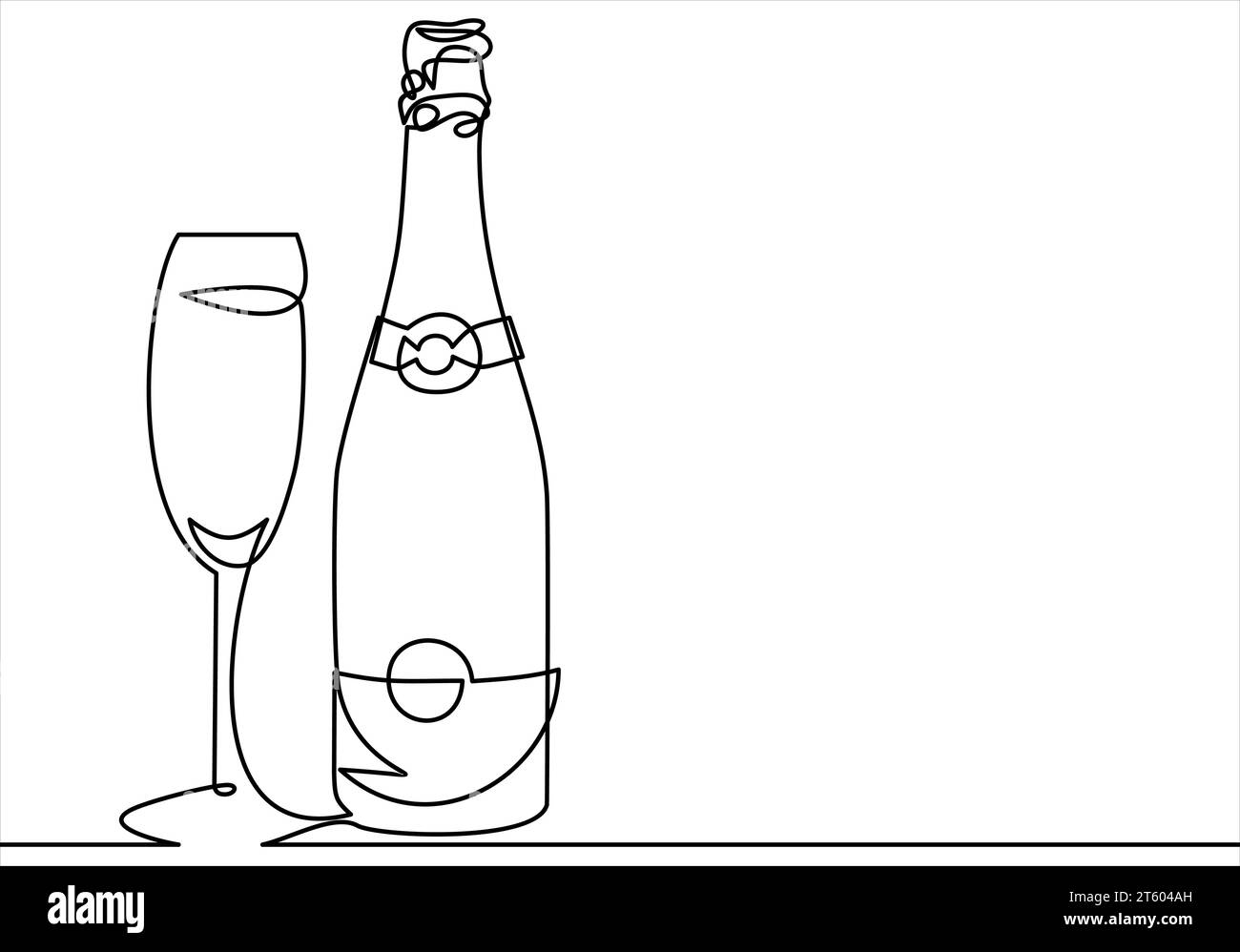 Champagne bottle and glass.vector illustrationcontinuous line drawing
