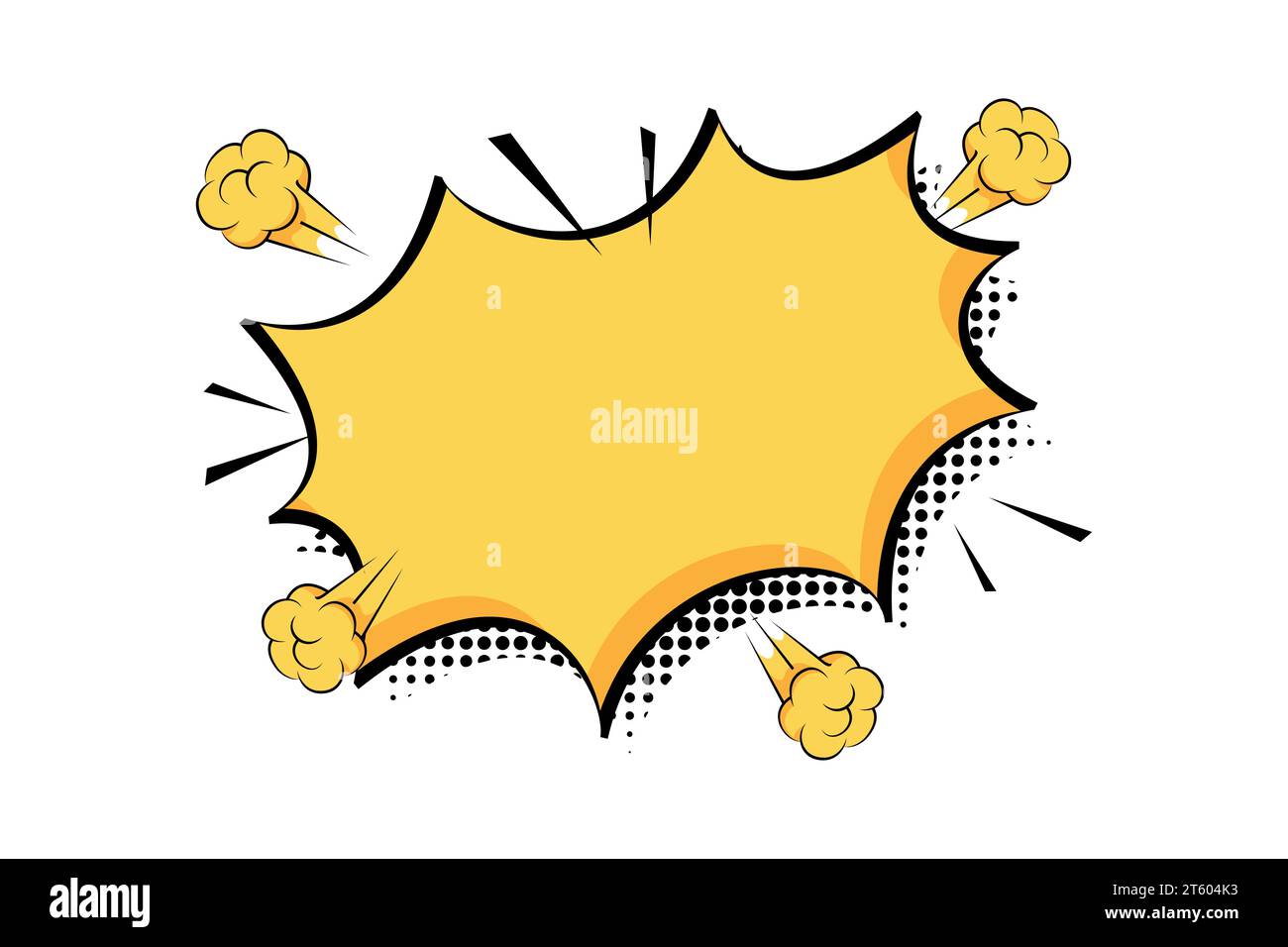 Comic text speech chat bubble explosion pop art style. Starburst comic text speech with halftone shadow Stock Vector