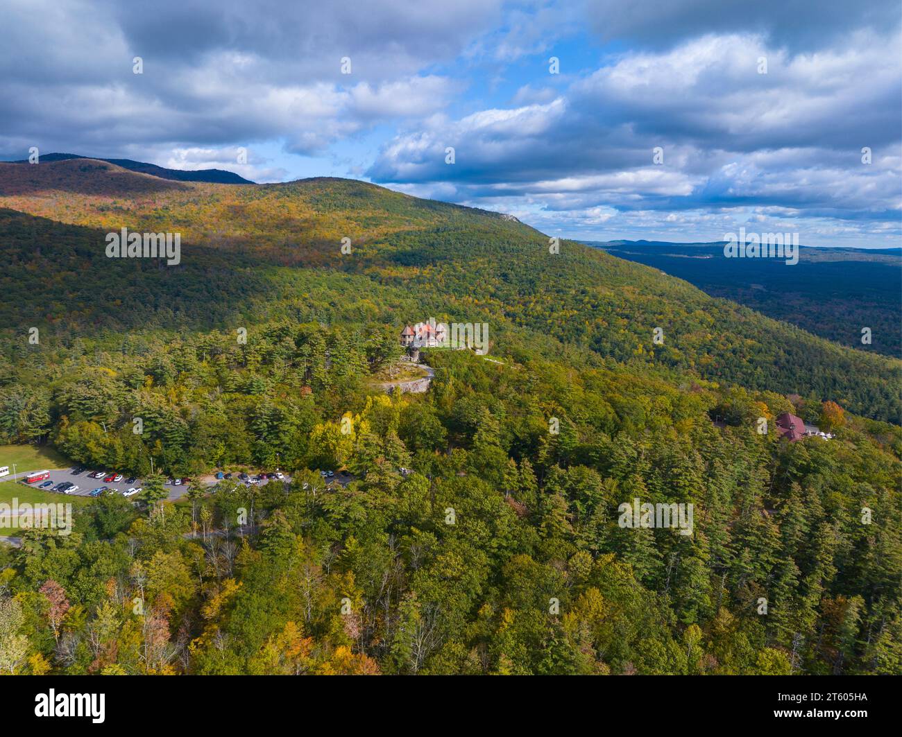 Castle in the Clouds aka Lucknow mansion aerial view in fall at the top