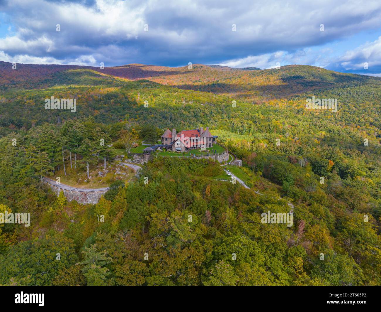 Castle in the Clouds aka Lucknow mansion aerial view in fall at the top