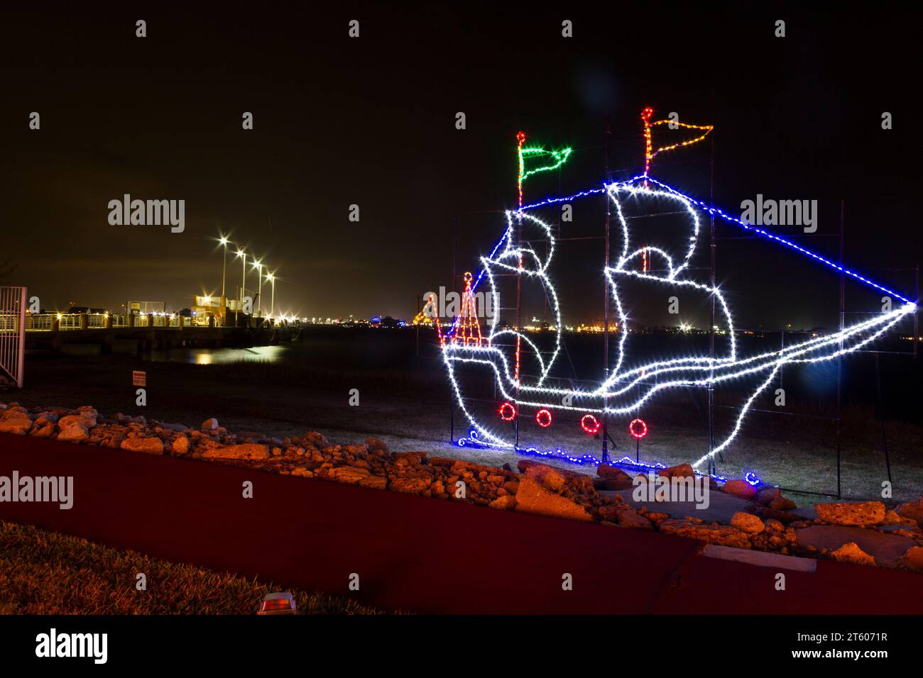 Moody Garden Christmas lights on Galveston Island, Texas Stock Photo
