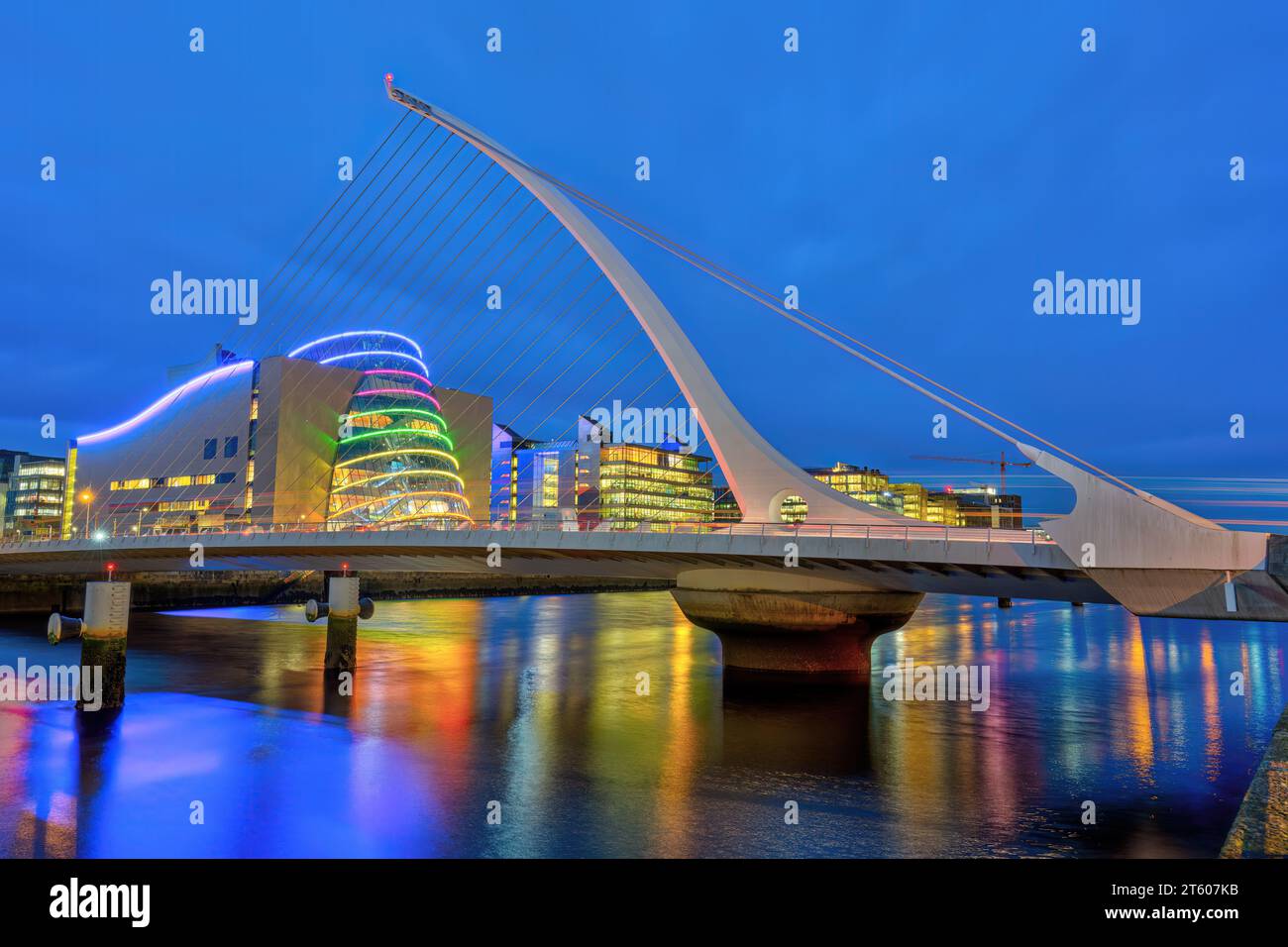 The Samuel Beckett Bridge in Dublin, Ireland, at twilight Stock Photo