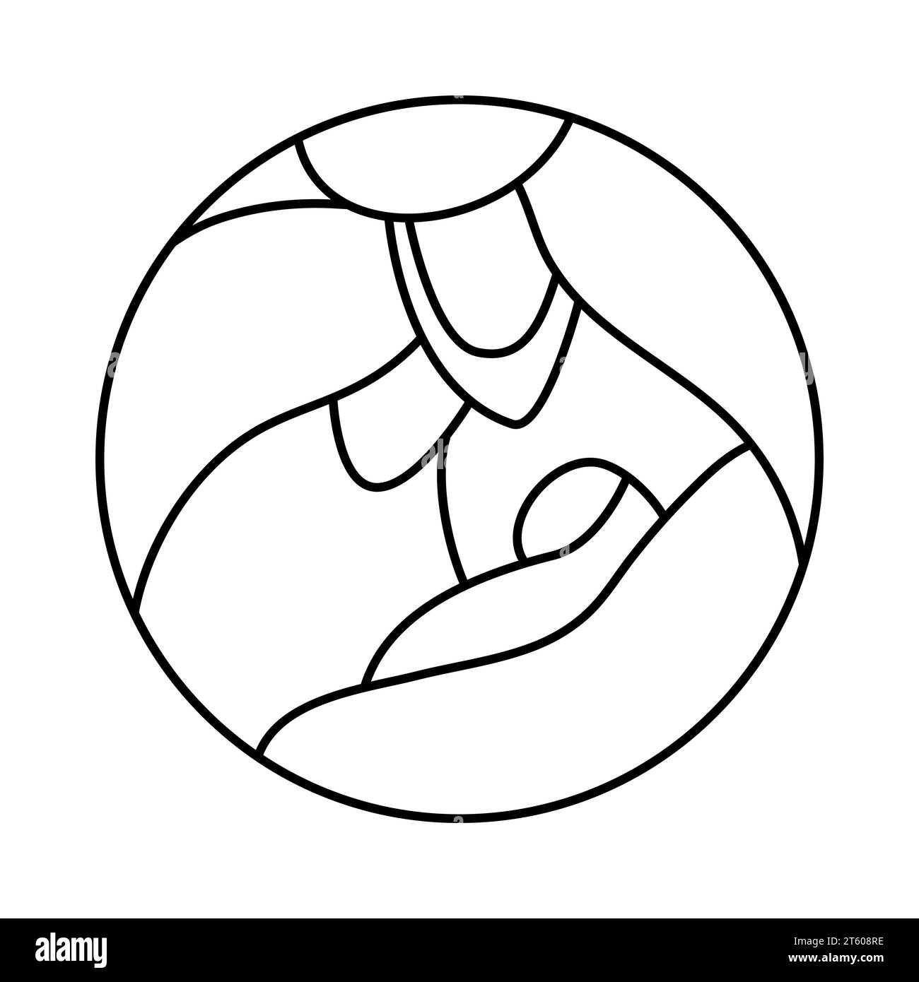 Christmas Vector Christian icon baby Jesus with Joseph. Religious Nativity Scene of round Logo illustration sketch. Doodle hand drawn with black lines Stock Vector
