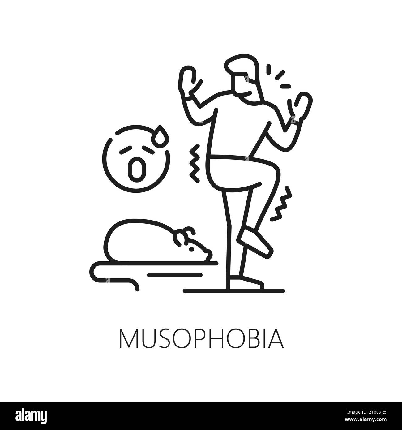 Human musophobia phobia icon, mental health. Fear of mice and rats