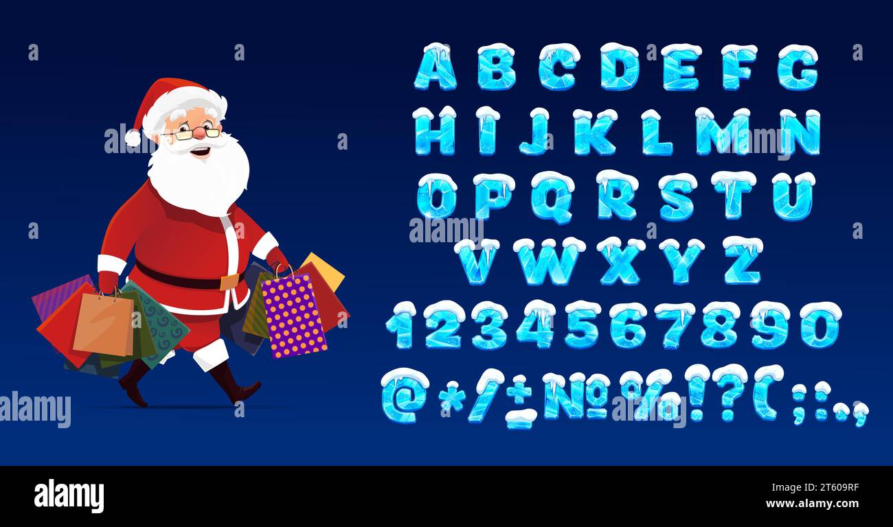 Ice crystal snow font, Christmas snowy typeface or cold iceberg type of