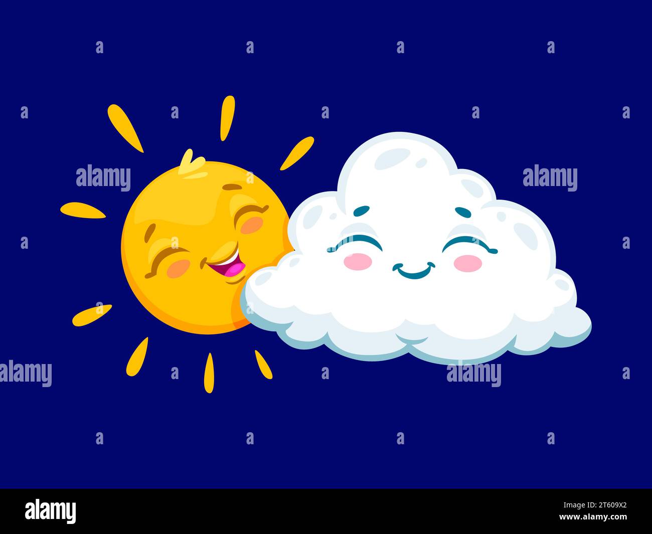 Cartoon cute cloud and sun weather characters. Vector playful white ...