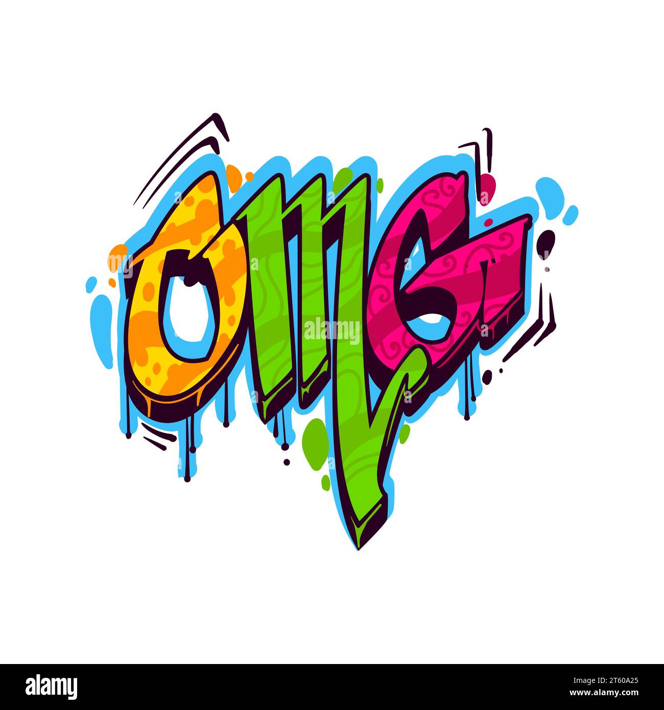 OMG graffiti street art, urban style. Street artwork scribble, wall