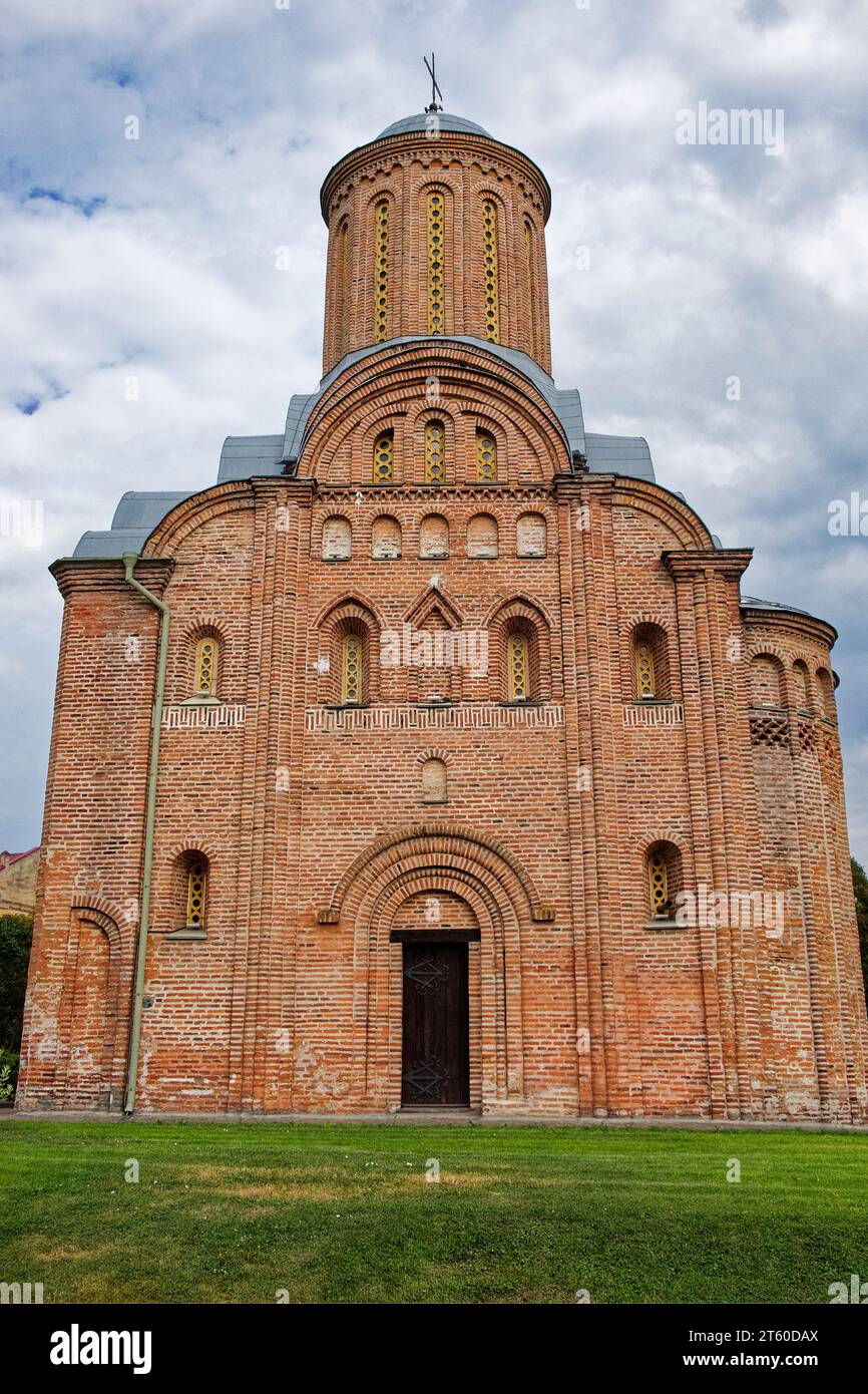 The Pyatnitskaya Church, a red brick edifice with a dome and a cross ...
