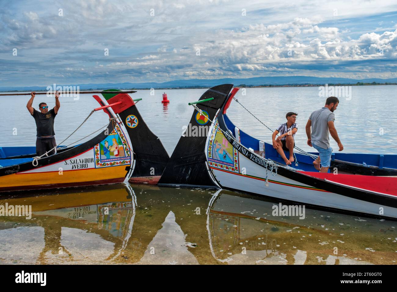 Sao Paio 2023 festival, preparations before the regatta of Moliceiros boat on the Ria of Aveiro, Portugal Stock Photo