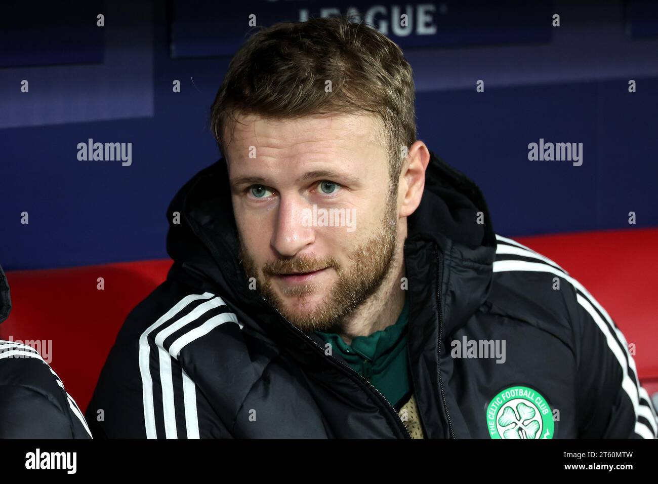 Celtic goalkeeper Scott Bain on the bench before the UEFA Champions League Group E match at the Estadio Metropolitano, Madrid. Picture date: Tuesday November 7, 2023. Stock Photo
