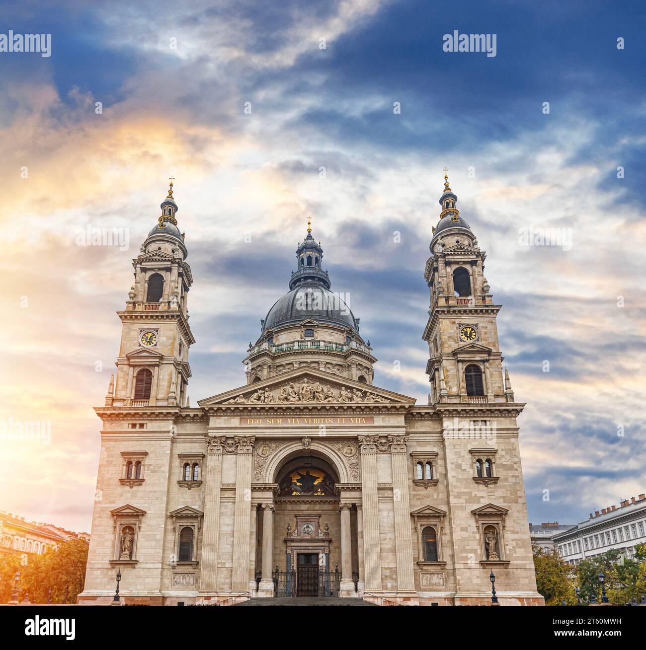 St. Stephen's Basilica in Budapest, Hungary at night. Roman catholic cathedral. Stock Photo