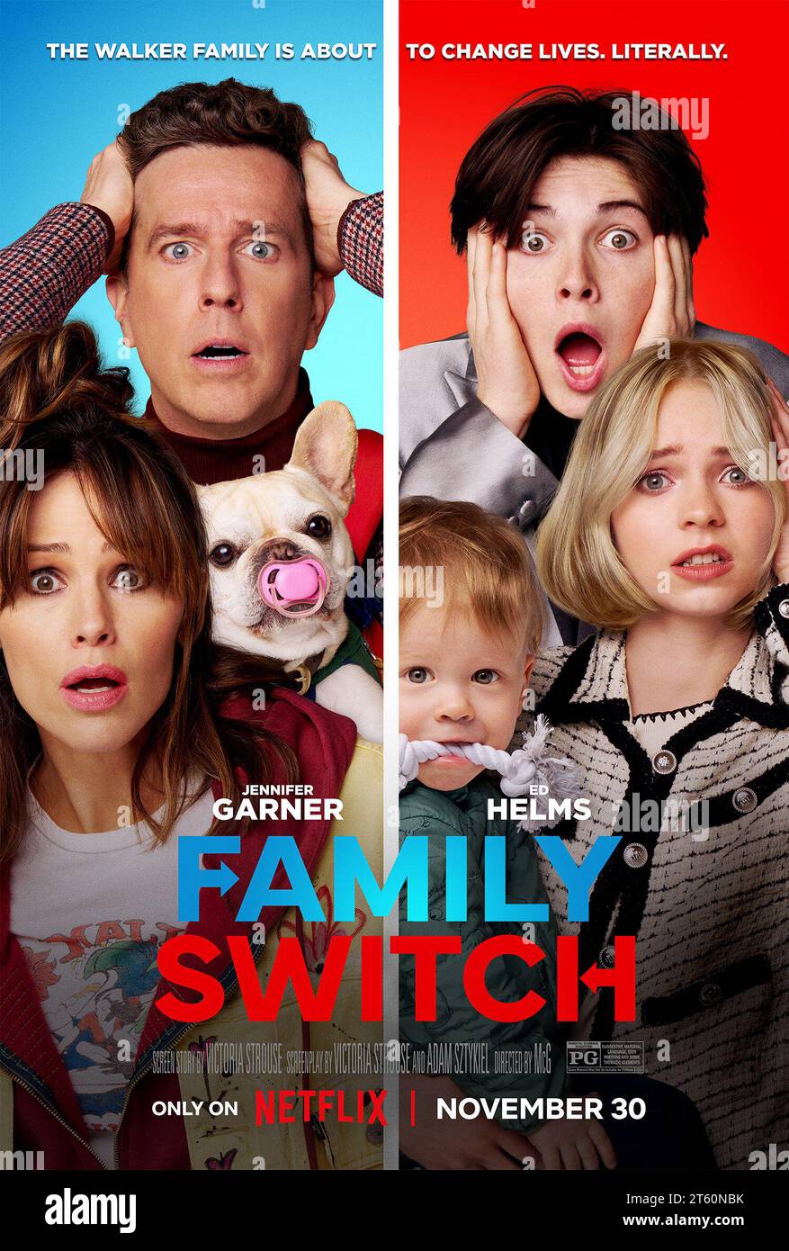 Family Switch film poster  Jennifer Garner, Ed Helms, Emma Myers & Brady Noon Stock Photo
