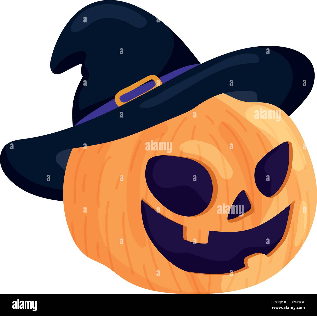 Cute carved halloween pumpkin with witch hat Vector illustration Stock ...