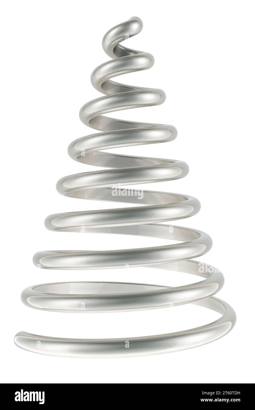 Metallic Christmas Tree from steel helical coil spring, 3D rendering
