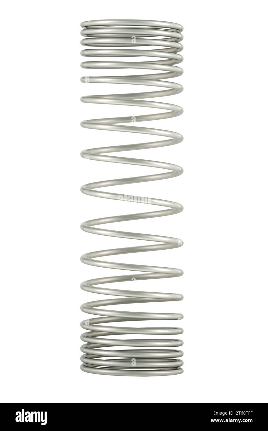 Steel helical coil spring, 3D rendering isolated on white background