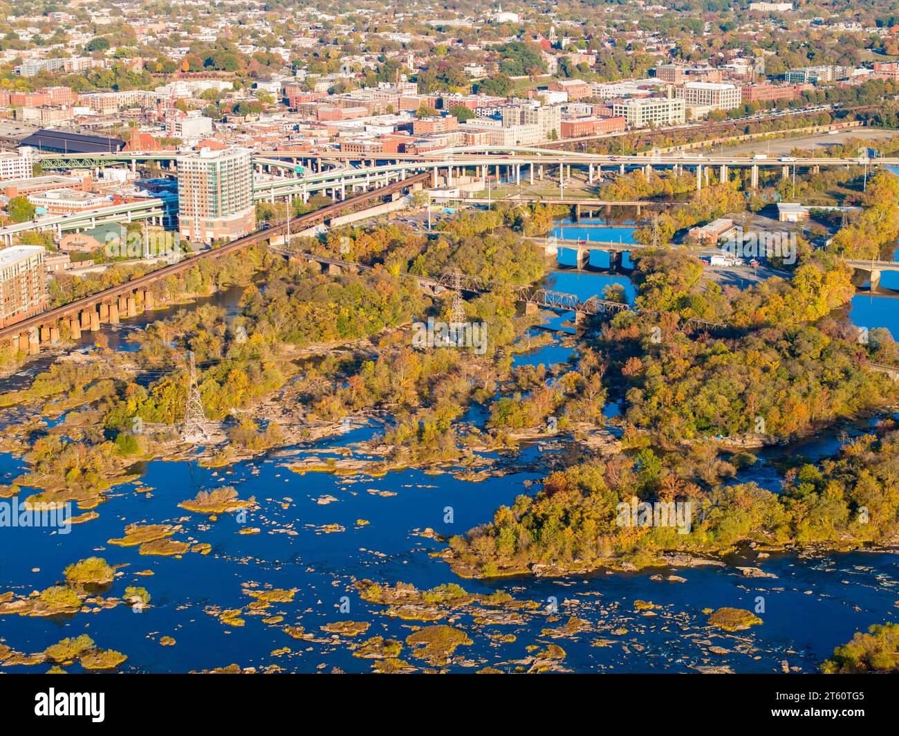 Geological formation in the James River Richmond VA USA 2023 Stock