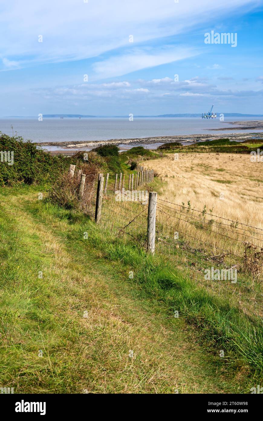 Kilve Beach and rocky Coastline, at Kilve, Quantocks, Somerset, UK on bright sunny day. Beach is well known for finding fossils. Stock Photo