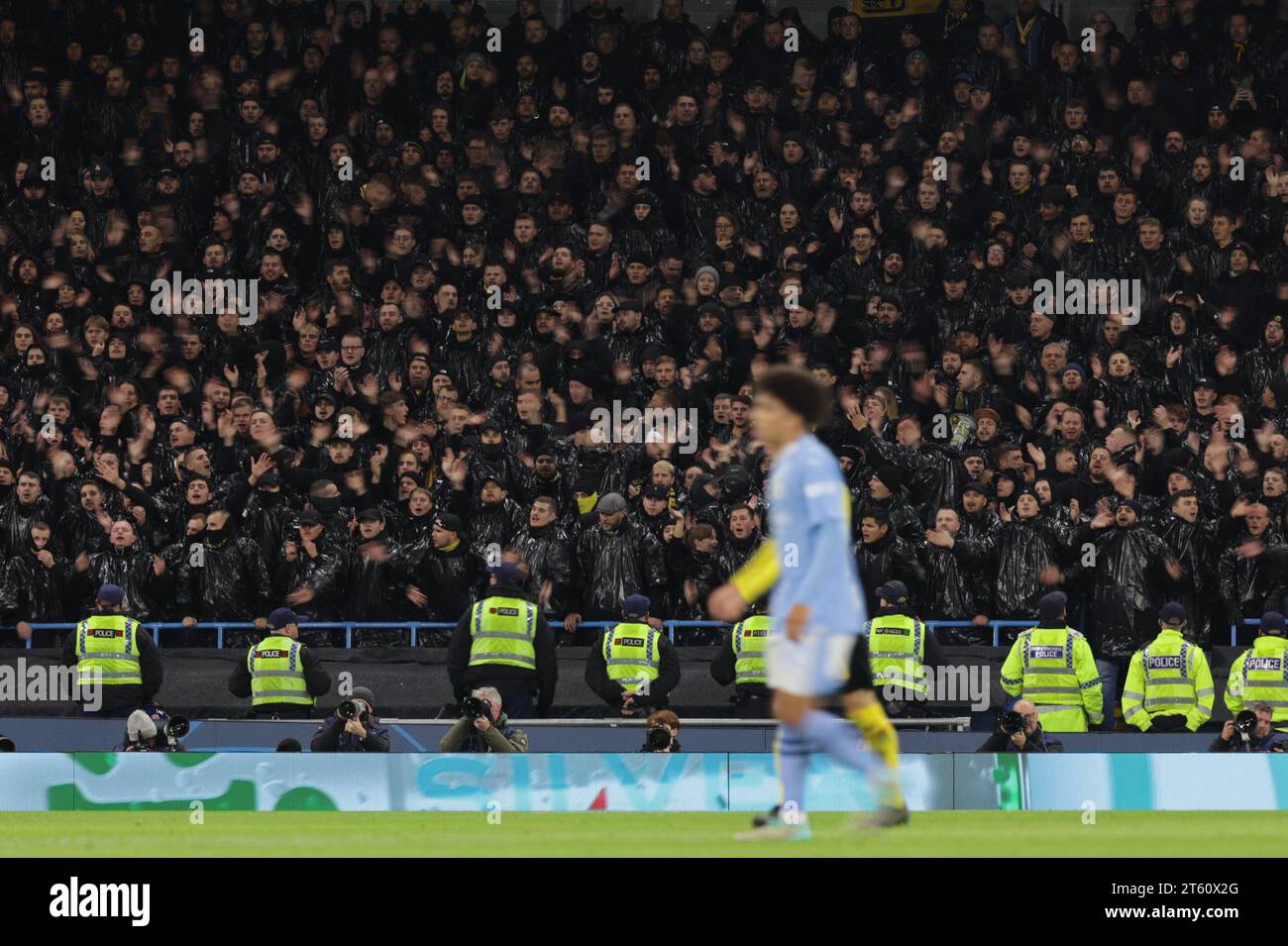 The Young Boys fans during the UEFA Champions League Group G match between Manchester City and BSC Young Boys at the Etihad Stadium, Manchester on Tuesday 7th November 2023. (Photo: Pat Scaasi | MI News) Credit: MI News & Sport /Alamy Live News Stock Photo