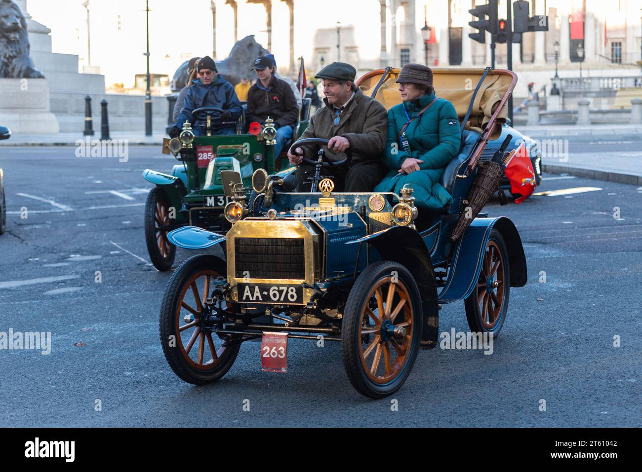 1904 Humberette car participating in the London to Brighton veteran car run, vintage motoring event passing through Westminster, London, UK Stock Photo