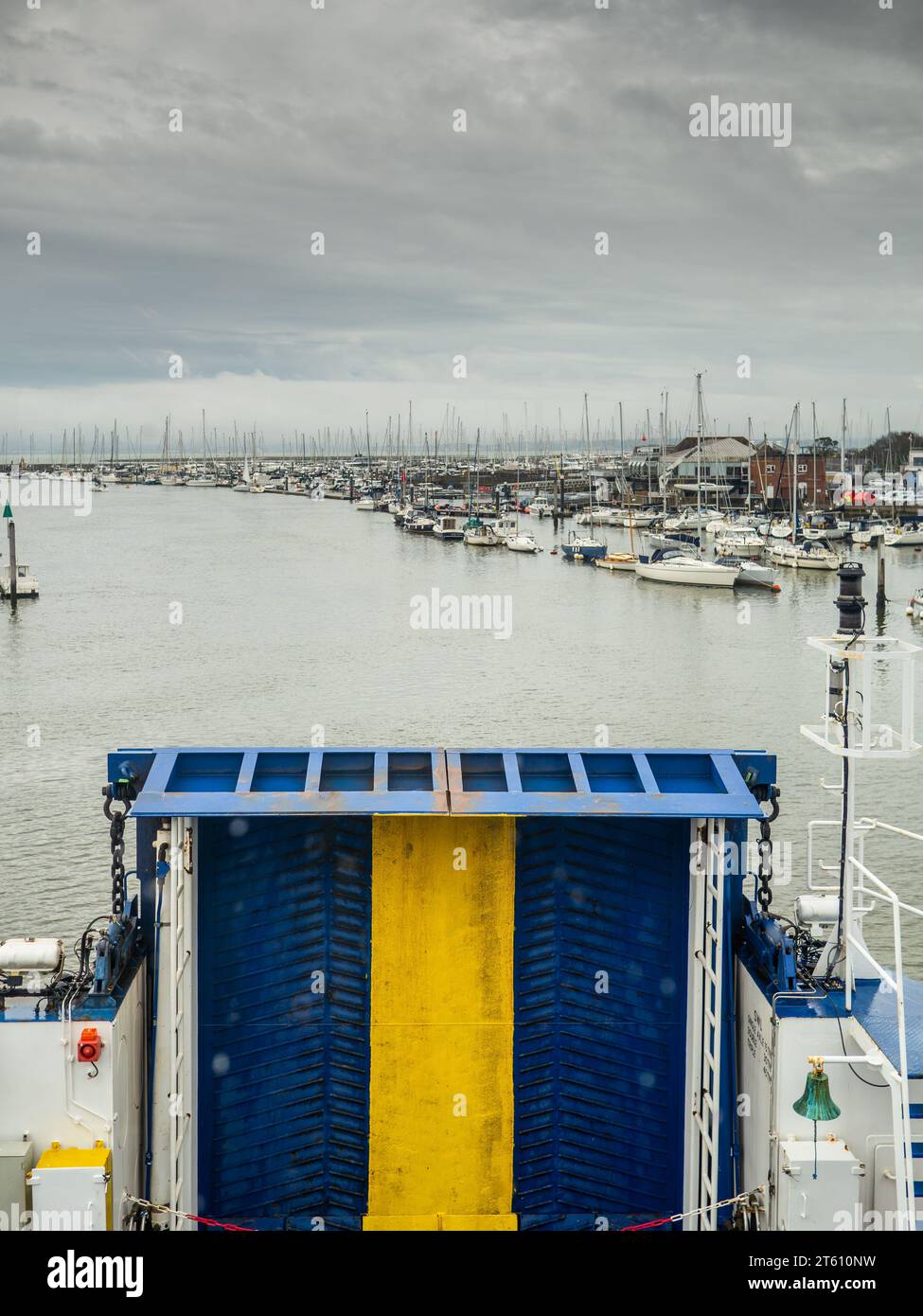 Rear view of the Isle of Wight Ferry showing the car door from the ship ...