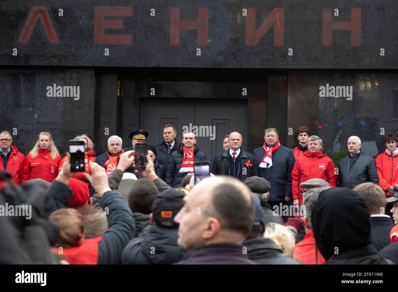 Moscow, Russia. 7th of November, 2023. Communist party supporters stand ...