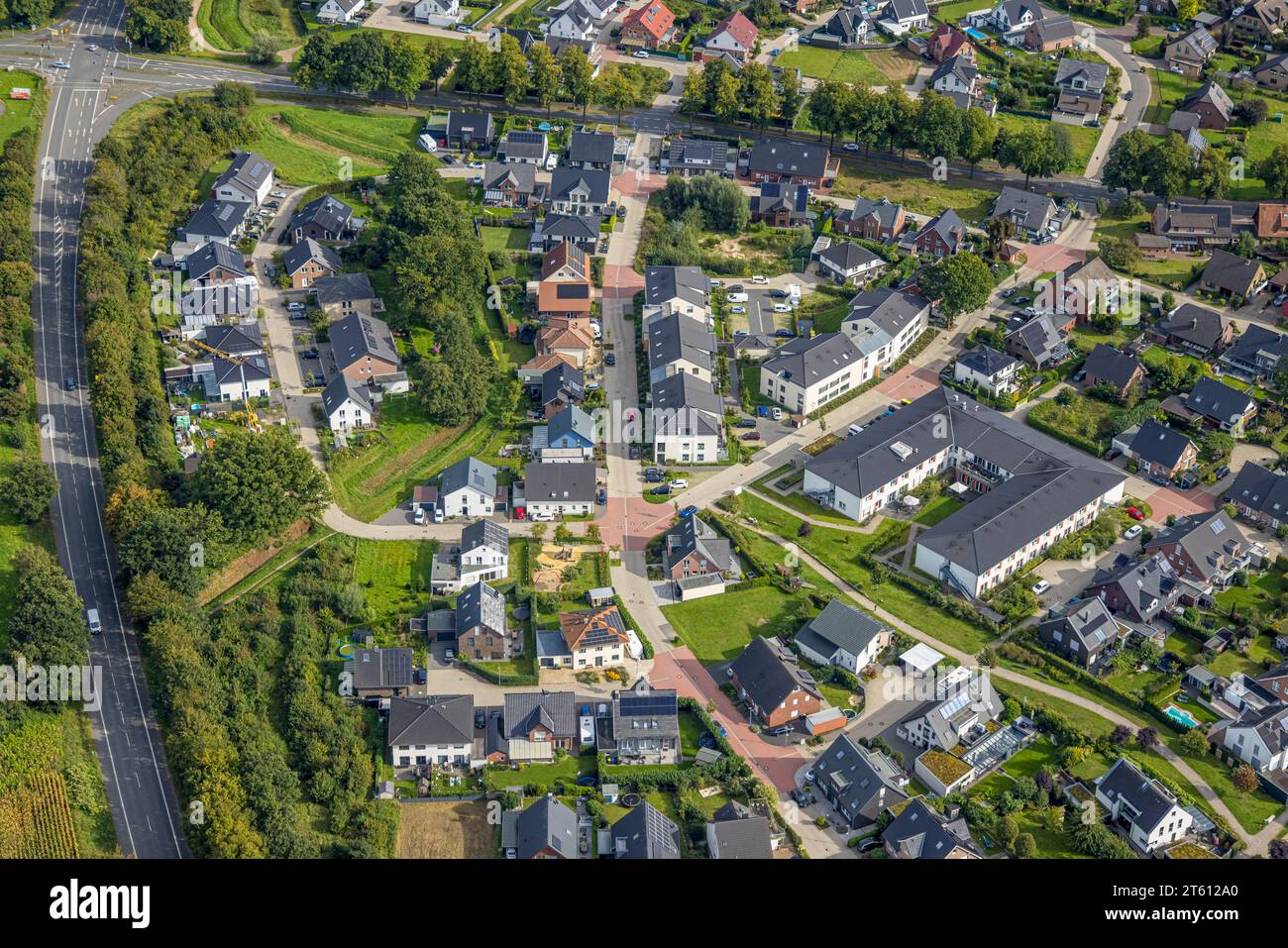 Aerial view, Alloheim Senioren-Residenz Sythen, Maximilian-Kolbe-Straße, Lehmbraken, Haltern am See, Ruhr area Münsterland, North Rhine-Westphalia, Ge Stock Photo