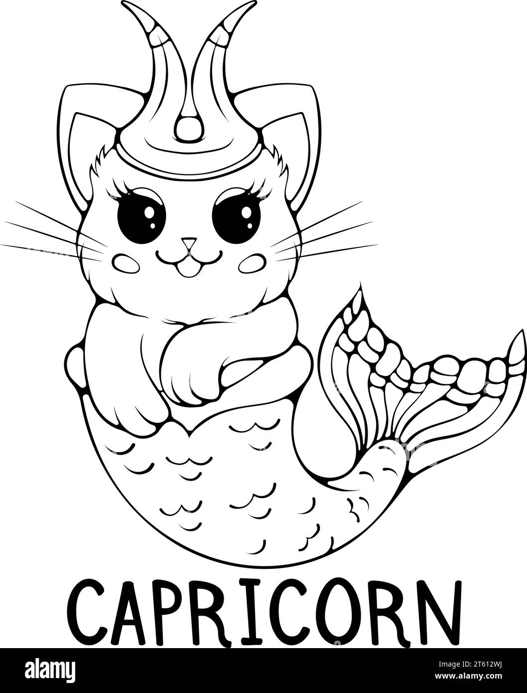 Capricorn cute cartoon zodiac cat Stock Vector
