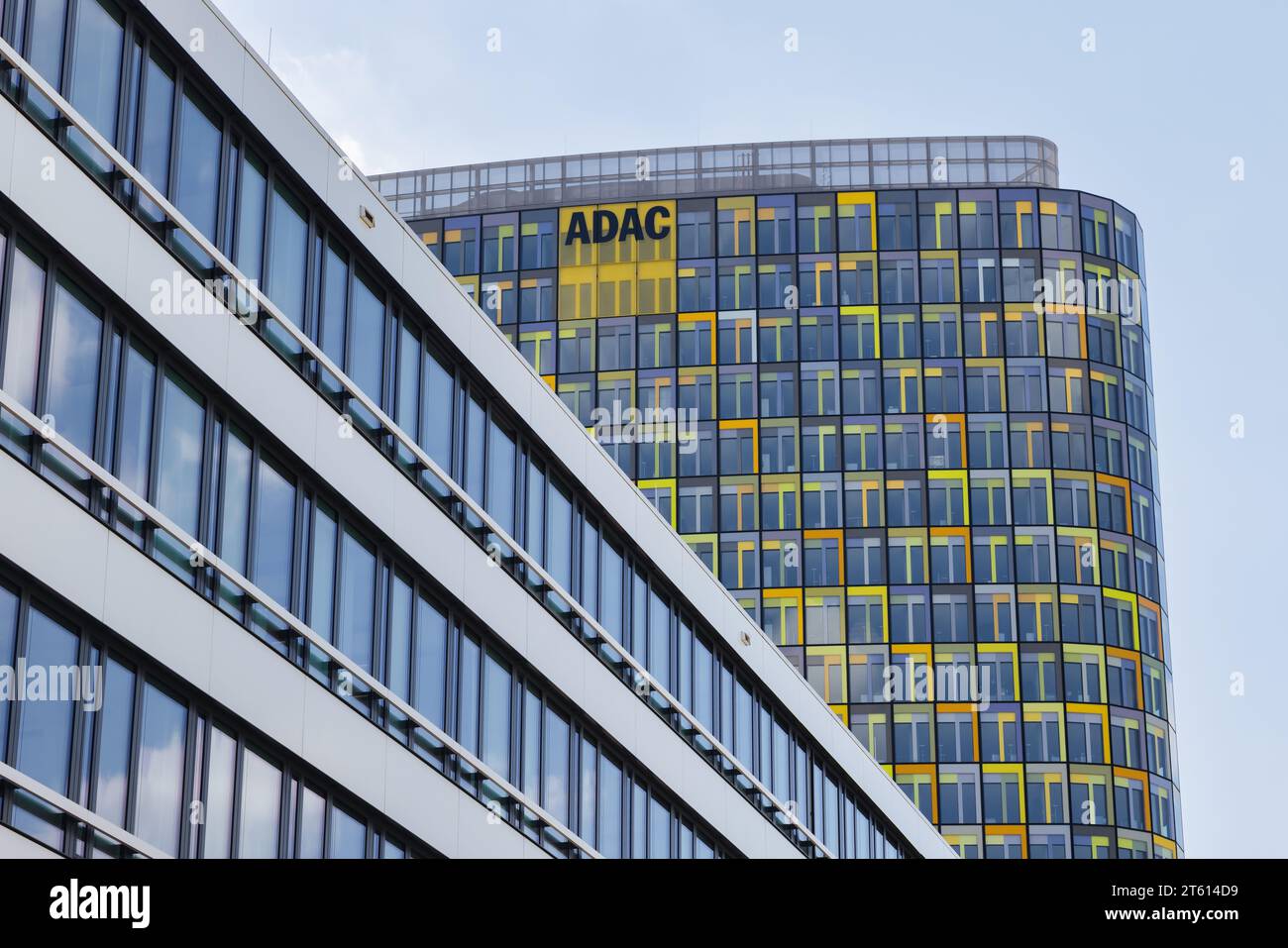 Munich, Germany - April 05, 2023: ADAC building in Munich. Object of the ADAC is to represent, promote and advocate of motoring, motorsport and touris Stock Photo