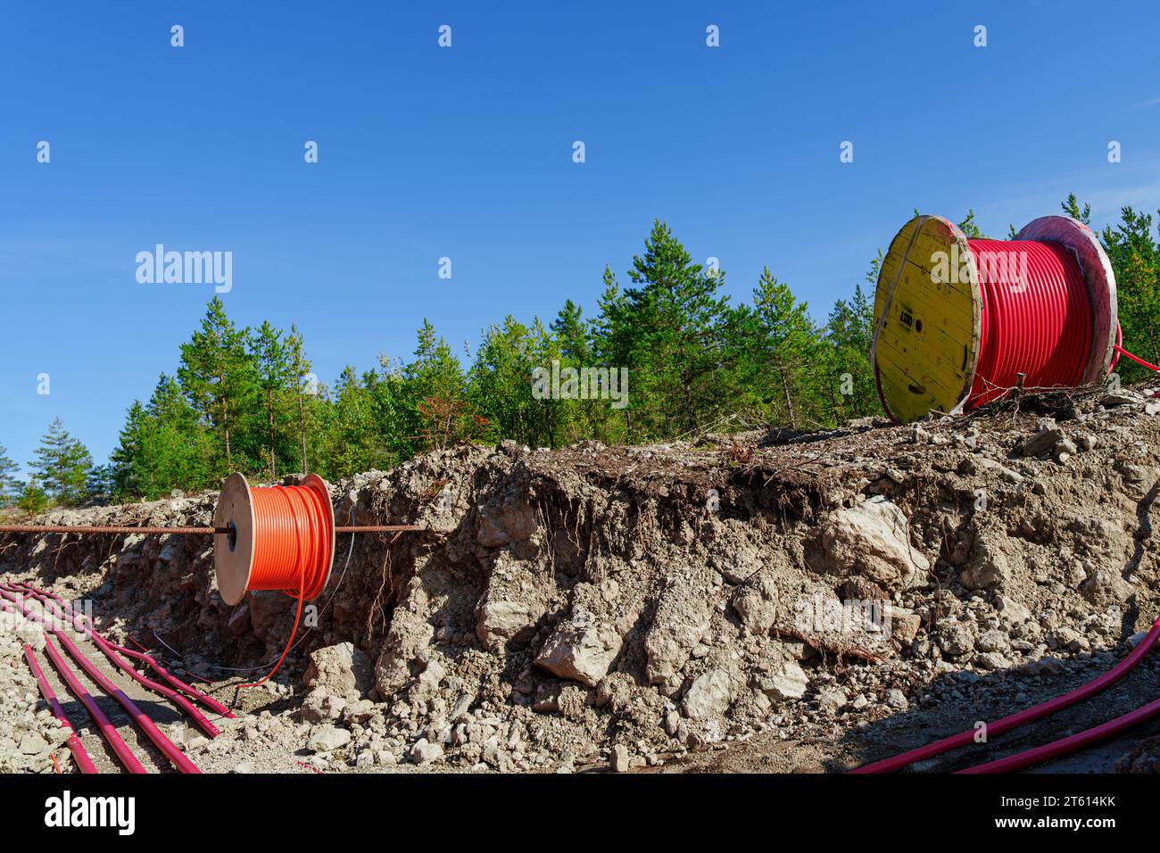 Laying HighVoltage Cables Underground Through the Forest to Connect