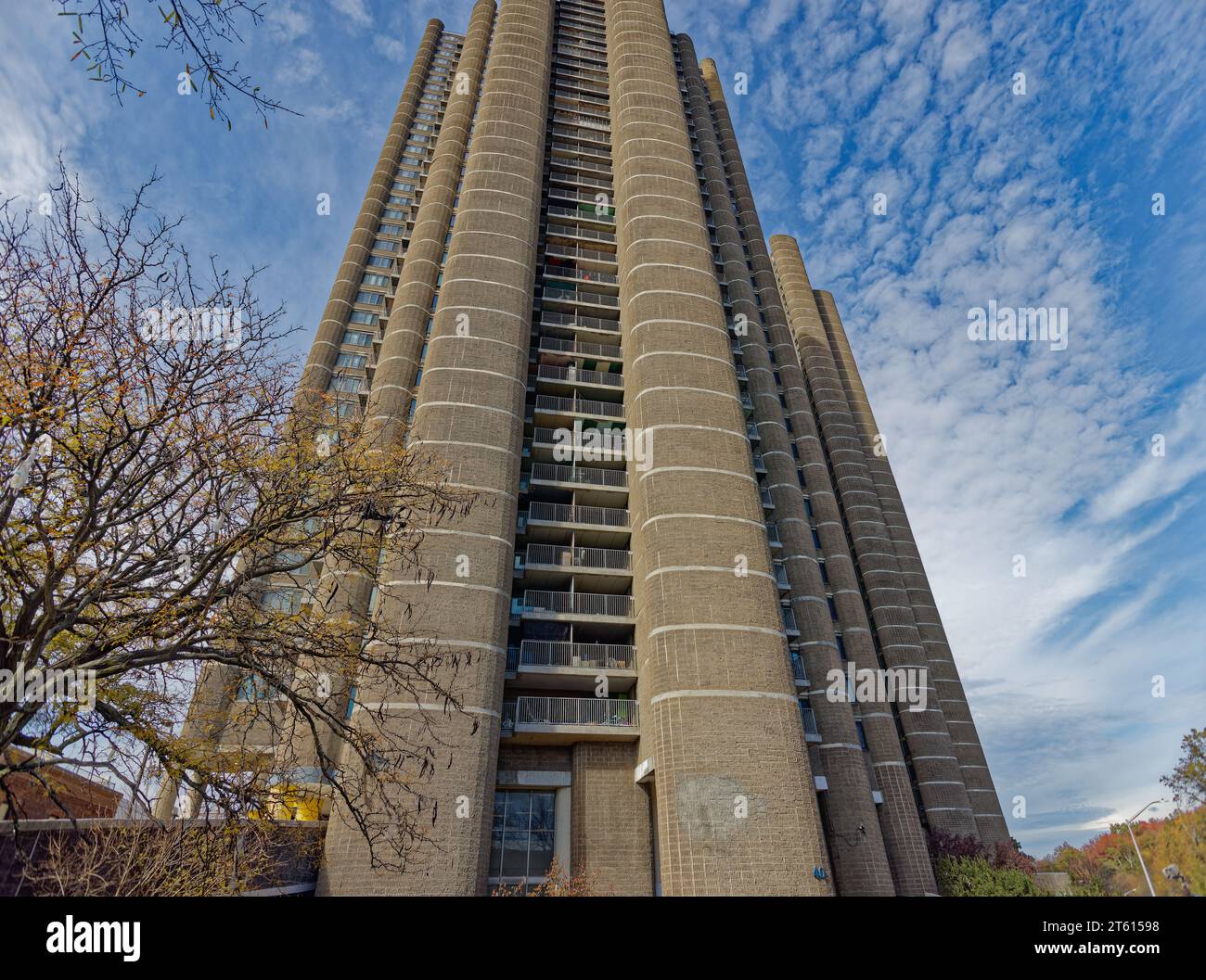 Tracey Towers are brutalist residential towers designed by Paul Rudolph