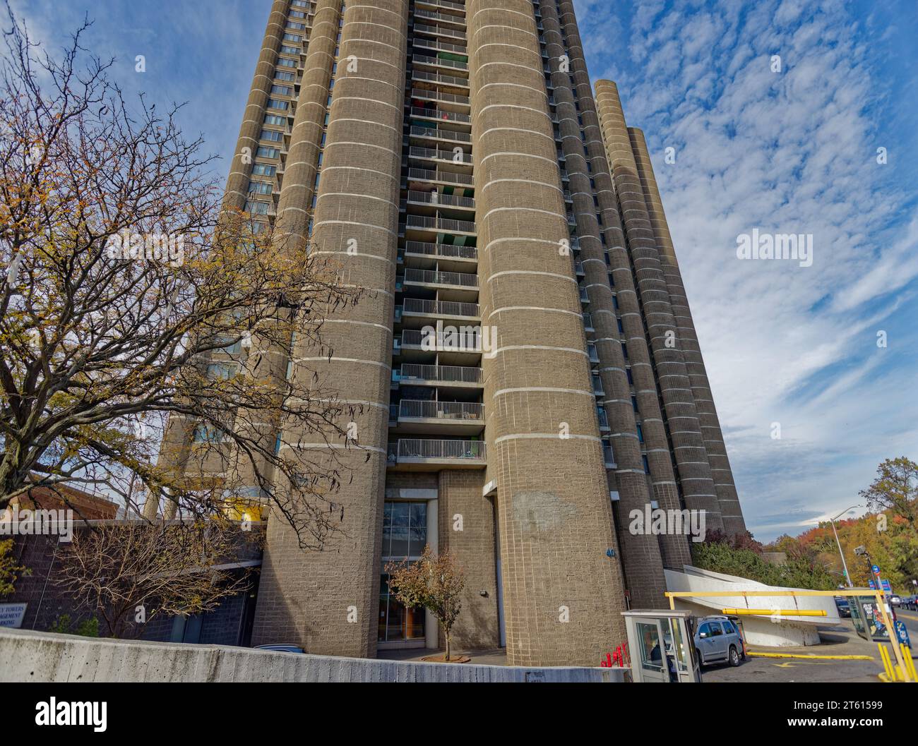 Tracey Towers are brutalist residential towers designed by Paul Rudolph