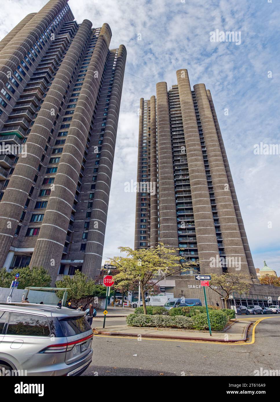 Tracey Towers are brutalist residential towers designed by Paul Rudolph