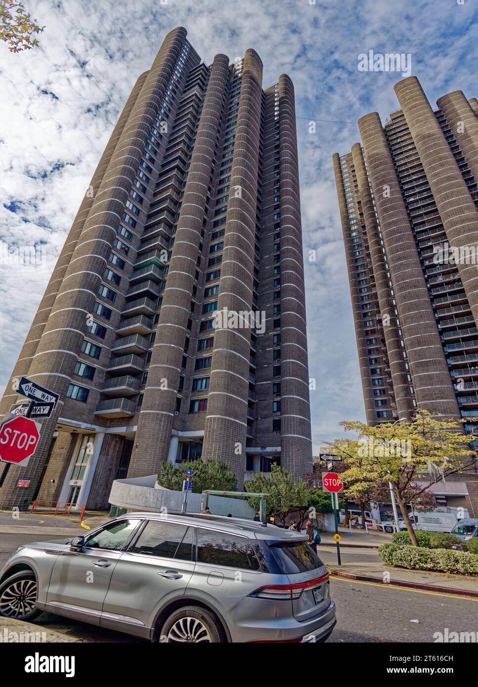 Tracey Towers are brutalist residential towers designed by Paul Rudolph