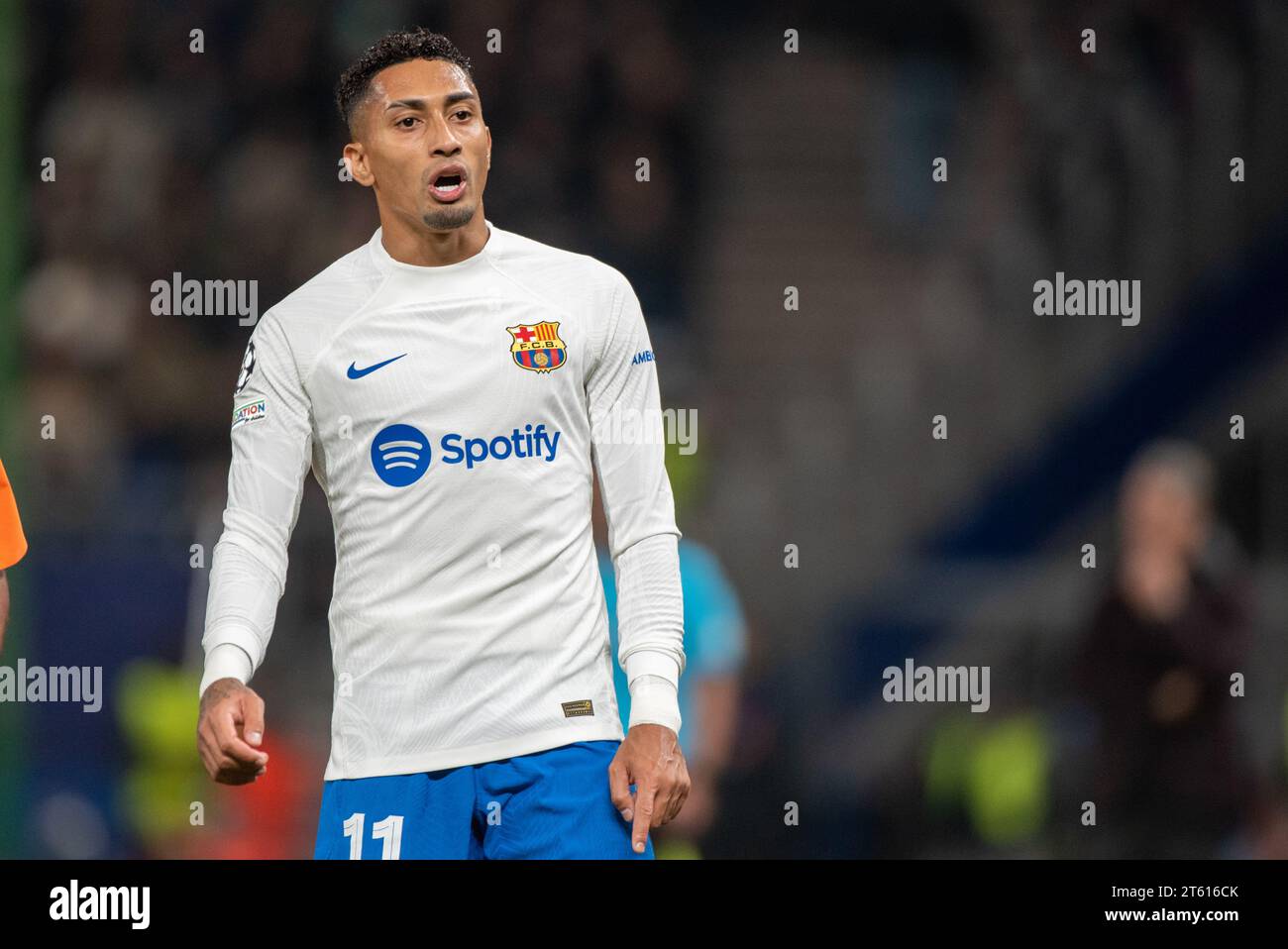 Raphinha of Barcelona during the UEFA Champions League Group H match between Shakhtar Donetsk and FC Barcelona at Volksparkstadion in Hamburg, Germany on November 7, 2023 (Photo by Andrew SURMA/ SIPA USA). Stock Photo