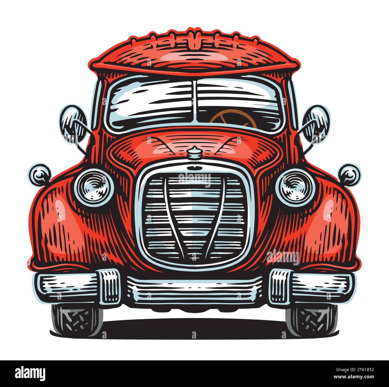 Red retro car from the front. Vintage vehicle vector illustration Stock Vector