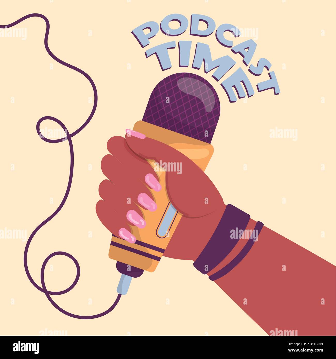 Hand holding microphone Podcast time Vector Stock Vector