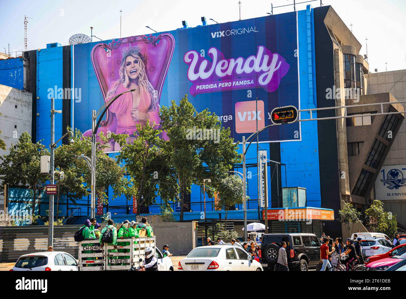 Wendy Guevara in a ViX poster, billboard or billboard advertisement in Reforma and Information Corner in Mexico City. Television series actress, winning singer LCDLFMX and 2 MTV miaw awards. Wendy is an internet celebrity with media recognition and virality on social networks. transsexual man and woman, gay pride, transgender LGBT Pride Day. . ( ©Photo by Luis Gutierrez/ Norte Photo)  Wendy Guevara en anuncio de cartel, espectacular o valla publicitaria ViX en Reforma y esquina de la Informacion en Ciudad de Mexico. Actriz  de serie de television Cantante ganadora  LCDLFMX y 2 premios MTV miaw Stock Photo