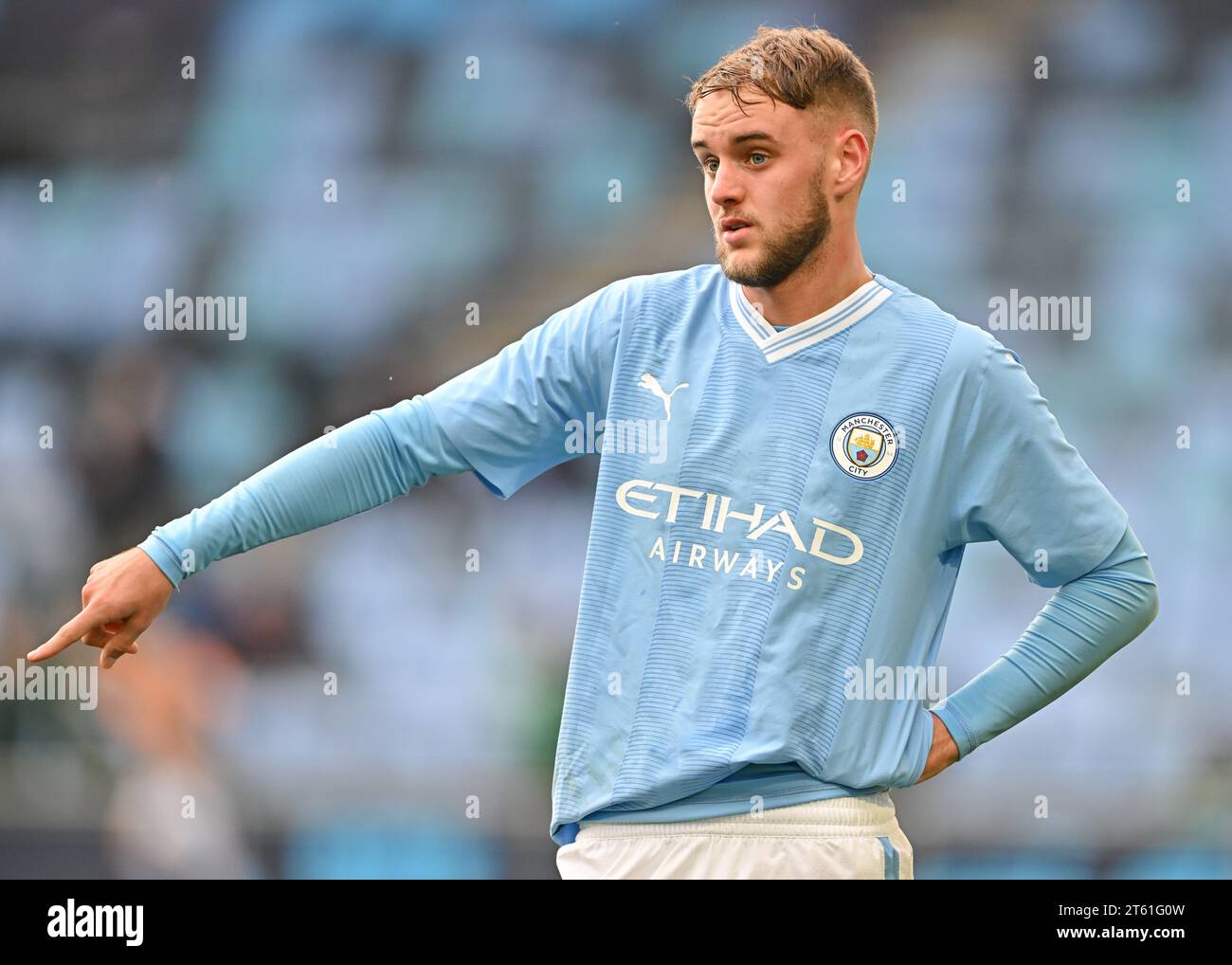 Manchester, UK. 7th November, 2023. Josh Adam of Manchester City, during the UEFA Youth League, Match Day Four Group G match at the Academy Stadium/ Joie Stadium, Manchester, England. (Credit Image: ©Cody Froggatt/Alamy Live News) Stock Photo