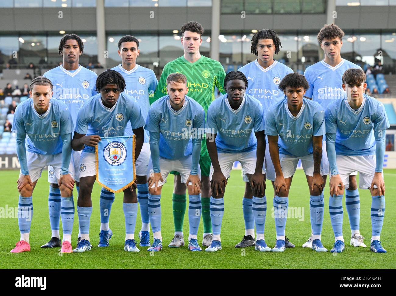Manchester, UK. 7th November, 2023. Manchester City pose for a team picture ahead of kick off, during the UEFA Youth League, Match Day Four Group G match at the Academy Stadium/ Joie Stadium, Manchester, England. (Credit Image: ©Cody Froggatt/Alamy Live News) Stock Photo